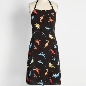 Dinosaur X Cherries Black Halter Sun Dress Size Medium